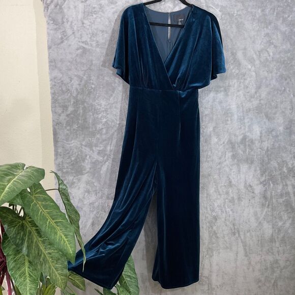 Anthropologie Greylin Luna Velvet Jumpsuit Blue Velour Women Size M Holiday - Picture 2 of 13